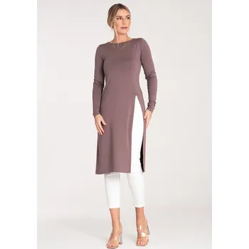 Dámská halenka Dlouhá halenka s dlouhými rukávy M1075 Barva: Hnědá, Velikost: L