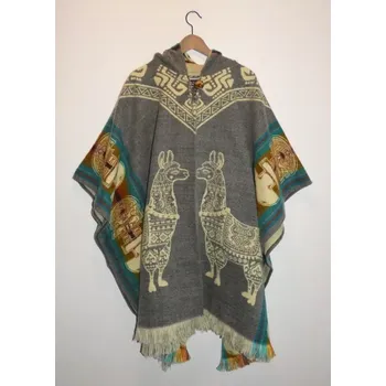 Dámské pončo Pončo (lamí vlna, Ekvádor, šedé, lamy)