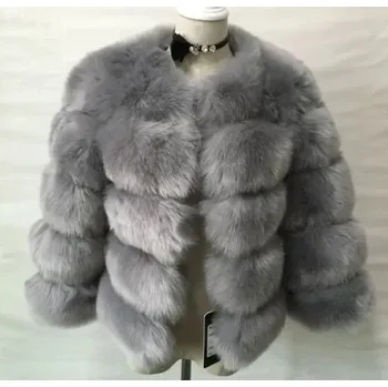 Dámská parka Zimní kožich Krátký luxusní kabát z husté kožešiny - Šedý M Barva: Šedá, Velikost: M