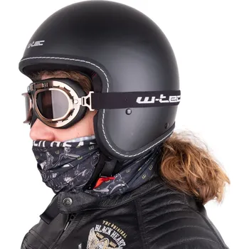 Helma na motorku W-tec Chopper přilba Badachos s brýlemi Steamrust (Velikost: S (55-56), Barva: matně černá)