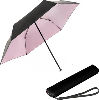 Deštník Knirps US.050 BLACK WITH ROSE - lehký dámský skládací plochý deštník