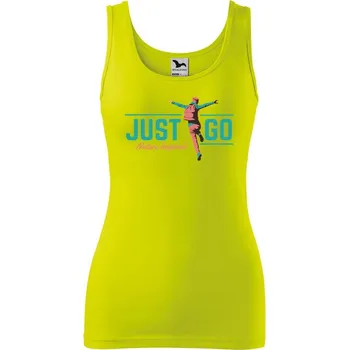 DOBRÝ TRIKO Dámské tílko s potiskem Just go Velikost: M, Barva: Limetková