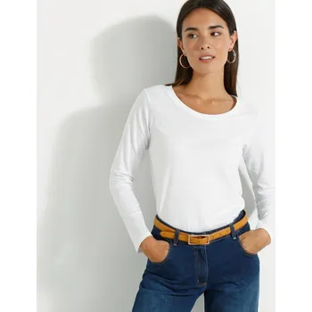 Jednobarevné tričko s kulatým výstřihem a dlouhými rukávy bílá 52