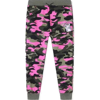 DĚTSKÉ MAKSÁČOVÉ TEPLÁKY KUGO S KOČKOU, velikost 98 -128 Barva: Růžový maskáč, Velikost: 122