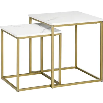 Konferenční stolek Konferenční stolky s mramorovým vzhledem 2 ks | bílé