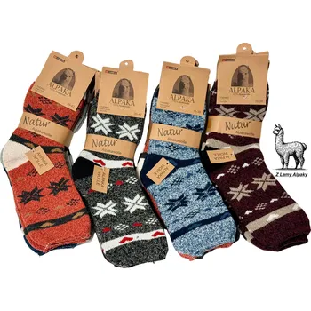 Dámské ponožky Dámské termo ponožky 3 páry z alpaka vlny s tradičním pleteným vzorem vločky vínová, stříbrná, modrá 35-38