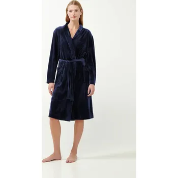 Dámský župan Jednobarevný sametový župan s páskem - Vamp, blue XXL i512_21163_180_6