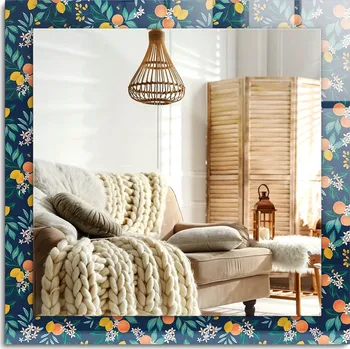 Zrcadlo Zrcadlo Nástěnné s ozdobným rámem čtvercové 60x60 cm Květiny a ovoce