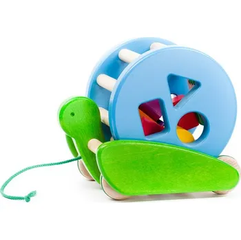 Dřevěná hračka Bajo Tahací motorický šnek modrý - tvary