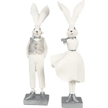 Bytová dekorace Dekorace socha bílá zaječice v šatech - 13*11*37 cm
