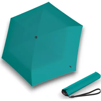 Deštník Knirps US.050 TURQUOISE WITH BLACK - lehký dámský skládací plochý deštník