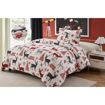 Povlečení TOTÁLNÍ VÝPRODEJ ! POVLEČENÍ MIKROPLYŠ NA 2 POSTELE 70x90/140x200cm - JELENI - BÍLÉ + PROSTĚRADLO ZDARMA !