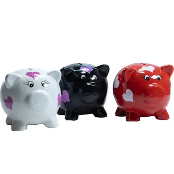 Pokladnička pokladnička PRASÁTKO se srdíčky, 14x13x12cm, 3barvy, keramika