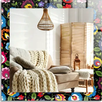 Zrcadlo Zrcadlo s Potiskem Nástěnné Ozdobné Čtvercové 60x60 cm Barevné Lidové