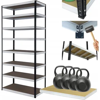 Dílenský regál Kovový regál do skladu HELIOS 270x75x45 cm, 8 polic, nosnost 400 kg na polici - VYSOKÝ A PEVNÝ
