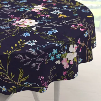 ubrus Bavlněný kulatý ubrus Sandra SA-557 Modro-růžové kvítí na tmavě modrém Ø 40 cm