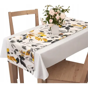 ubrus UBRUS BĚHOUN NA STŮL 40x200 CM DEKORATIVNÍ SE VZOREM KVĚTŮ A LISTŮ