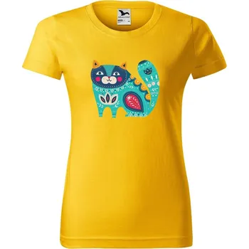 Dámské oblečení DOBRÝ TRIKO Dámské tričko s potiskem Kočka z květin Barva: Žlutá, Velikost: 2XL
