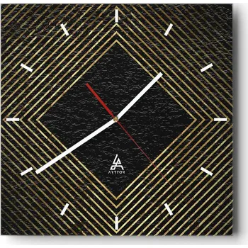 Hodiny Velké nástěnné hodiny 40x40 Art Deco Skleněné hodiny Čtvercové Tiché