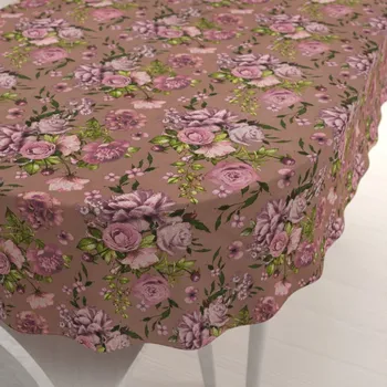 ubrus Bavlněný oválný ubrus Sandra SA-554 Růže a hortenzie na hnědém 50x100 cm