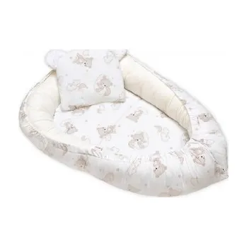 Dětský pokoj Oboustranné hnízdečko, podložka + polštářek 3D, Bavlna, Malý medvídek, bílé