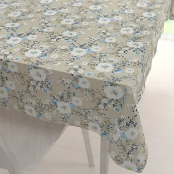 ubrus Bavlněný obdélníkový ubrus Sandra SA-552 Modré pnoucí květy na béžovém 120x140 cm