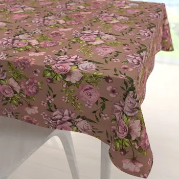 ubrus Bavlněný čtvercový ubrus Sandra SA-554 Růže a hortenzie na hnědém 40x40 cm