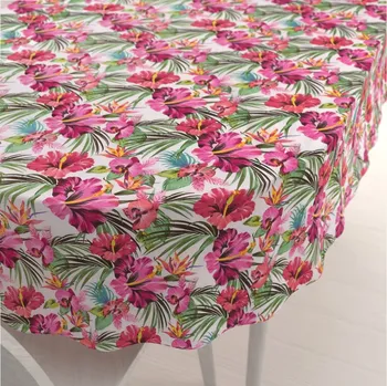ubrus Bavlněný oválný ubrus Sandra SA-555 Růžovo-červené havajské květy na bílém 50x100 cm