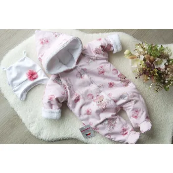 Kojenecká kombinéza AMÁLKA Zateplená růžová kombinéza s čepičkou, medvědí holčička Velikost: 62-68