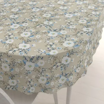 ubrus Bavlněný oválný ubrus Sandra SA-552 Modré pnoucí květy na béžovém 50x100 cm