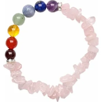 Náramek Čakrový náramek sekaný růženín a sedm korálků obvod cca 16 až 21 cm