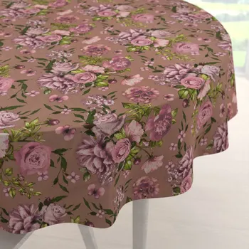 ubrus Bavlněný kulatý ubrus Sandra SA-554 Růže a hortenzie na hnědém Ø 40 cm