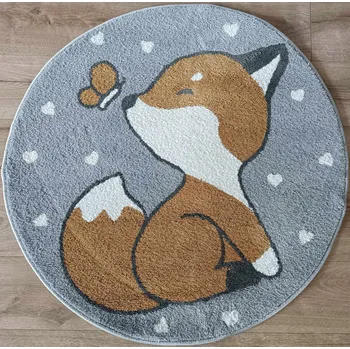 Koberec Kulatý dětský koberec s měkkým vlasem, veselá liška 100cm