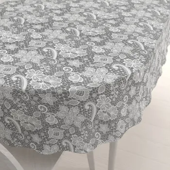 ubrus Bavlněný oválný ubrus Sandra SA-550 Bílá krajka na šedém 60x100 cm