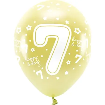 Balónek PartyDeco EKO balónky metalické číslo “7” SVĚTLE ZLATÉ, 33 cm, 6 ks