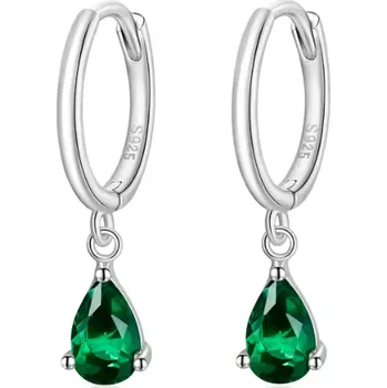 Náušnice For Silver Kruhové náušnice se zeleným kapkovitým zirkonem - Stříbro 925