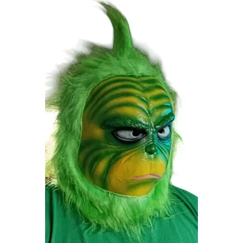 Dámský kostýmek B-TOP Zábavný vánoční set maska Grinch s rukavicemi Žlutá