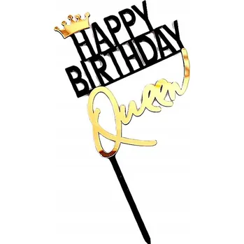 Obraz Topper z plexiskla na dort Happy Birthday černý