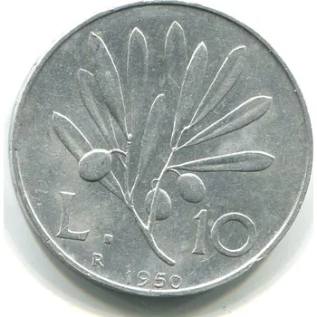 ITÁLIE. 10 lire 1950/R. KM-90