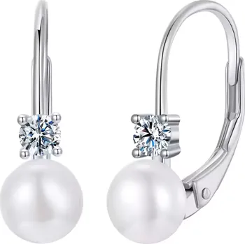 Náušnice For Silver Uzavřené náušnice se sladkovodní perlou a Moissanitem 0,1ct - Stříbro 925