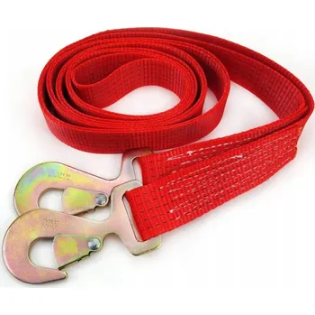 Tažné lano Tažné lano popruhové 4500 kg 50 mm 4 m s háky, červené, nosnost 4,5T