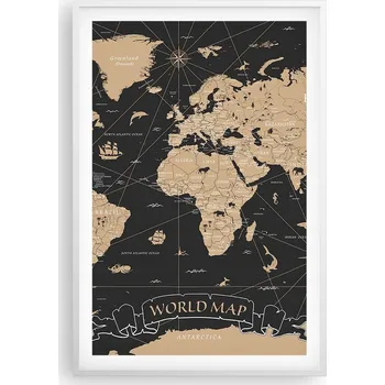 Obraz Obraz plakát v bílém rámu do obýváku 61x91 mapa světa plakáty na zeď