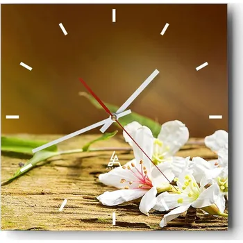 Hodiny Velké nástěnné hodiny na zeď 40x40 Květiny Skleněné hodiny Čtvercové Tiché