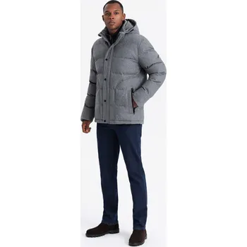 Pánský zimní kabát Pánská lehká bunda se síťovanou podšívkou a kapucí Barva: Šedá, Velikost: S