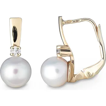 Náušnice Náušnice ze žlutého zlata s bílými perlami a laboratorními diamanty