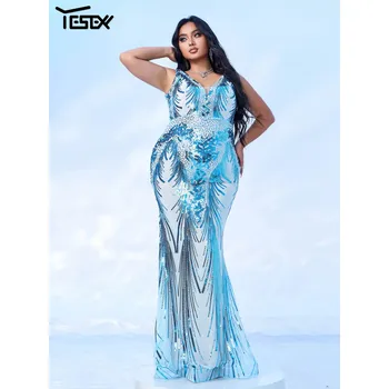 Dámské šaty Plesové šaty dlouhé LC10214 Barva: Modrá, Velikost: 4XL