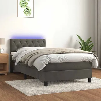 Postel vidaXL Box spring postel s matrací a LED 80x200 cm samet [3134550] Barva: Tmavě šedá
