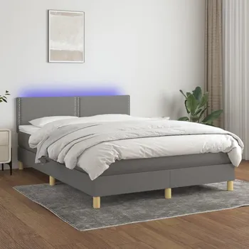 Postel vidaXL Box spring postel s matrací a LED 140x190 cm textil [3133629] Barva: Tmavě šedá