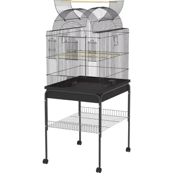 Mobilní klec pro ptáky Canary andulky se spodním oddělením z kovové síťoviny 63 x 53 x 144 cm černá