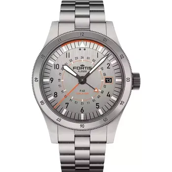 Hodinky Fortis - F4260002 - Flieger F-43 Triple-GMT Titanium Orange on Block Bracelet
